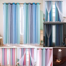 2er Set Kinderzimmer Gardinen mit Ösen Voile Ösenvorhang Sternenvorhänge DE
