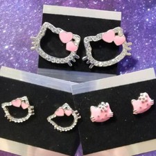 3x Hello Kitty Ohrringe Set Ohrstecker Pink Katze Rosa Herz Mädchen Strass