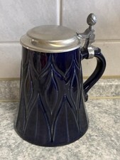 Vintage BV Bierkrug kobaltblau glasiert, mit Zinndeckel, ca. 15cm