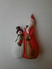 Weihnachtsmann und Schneemann , rot-weiß, Keramik