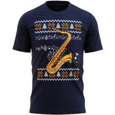 Saxophon Weihnachten T-Shirt Instrument Him Brass Fair Isle Saxophonist Herren
