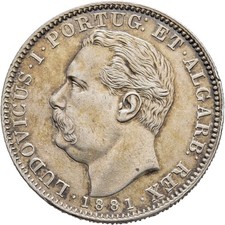 FITZ Portugiesisch-Indien  Luis I. 1861-1889 1 Rupia 1881 Wappen Silber °TCH230