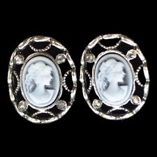 GEMME Ohrringe Ohrstecker Kamee oval Tracht Kameo Cameo grau weiss Strass Tracht