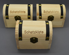 3er Set kleine HOLZ SCHATZTRUHEN SCHATZKISTE m. Metallbeschlägen 92 x 65 x 72 mm