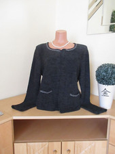 Street One Damen Strickjacke Gr. 42 schwarz-grau meliert verschlußlos wie neu