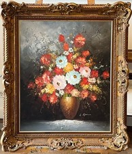 Ölgemälde Blumenstillleben üppiger Blumenstrauß signiert L. Kern (XX)