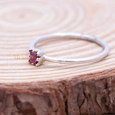 Quadrat Schliff 925 Massiv Silber Ring mit Roten Rubin Minimalist Edelstein Eu 6