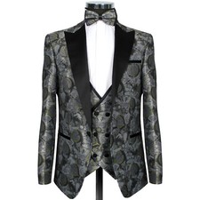 Slim Fit Smoking mit Weste in Silber Muster-   Hochzeit Herrenanzug Bräutigam
