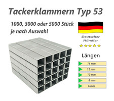 Tackerklammern Typ 53 Länge 6, 8, 10, 12 oder 14 mm Heftklammern Büro Tacker