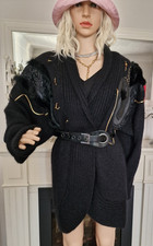 CinnaMon Mohair Strickjacke Jacke Mantel Gr. L & Fell &Leder&Perlen Vintage TOP