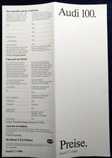 AUDI 100 Typ 44 ,  Preisliste Stand: 3.1986 Modelle: 100 CC CS CD Quattro