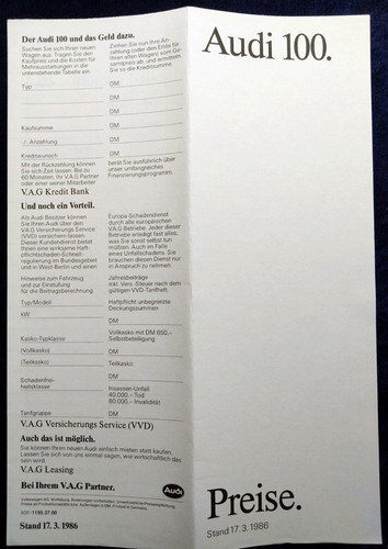 Audi 100 typ preisliste - 100,
