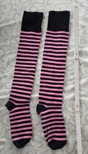 Overknees Japan Cosplay Ringel Socken Strümpfe Karneval Rosa Pink Schwarz