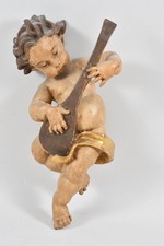 C26R31- Holz Figur musizierender Putto geschnitzt gefasst 