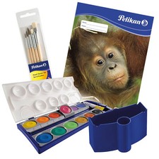 Pelikan Farbkasten Set 5er Pinsel Wasserbox blau Zeichenblock Deckfarbkasten K12