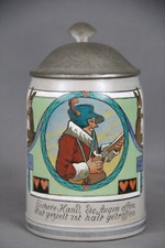 Bierkrug Franz Ringer Krug Jugendstil Jäger Jagd Spruch bemalt