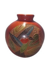 Handgemachte Nicaragua Ton Töpferei Vase Rot Tiermotiv Vintage Midcentury Modern