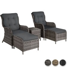 Polyrattan Möbelset Alu Garten Sessel Hocker Tisch Polster Lounge Sitzgarnitur
