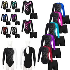 DE iEFiEL Gymnastikanzug Mädchen Glitzer Turnanzug Langarm Tanzbody mit Shorts