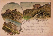 164391 AK Schneekoppe 1900 Litho Prinz-Heinrich-Baude Die Peterbaude Riesengebir