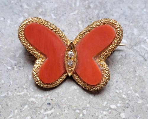 18k gold coral and diamond - gold,