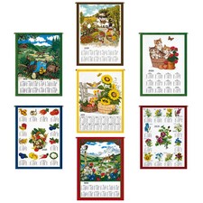 Stoffkalender 2026 Wandkalender Baumwolle 45x65cm 7 Motive mit Stab & Kordel