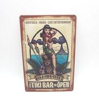 Blechschild Deko Schild  The Tiki Bar is Open Cocktails Music ... - 20 x 30 cm