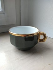 Pillivuyt Kaffee Tasse grün gold Frankreich Französische Keramik Café Bistro 