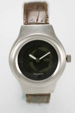 Fossil Uhr Damen Groß Tic Edelstahl Silber Stahl 50m Braunes Leder Schwarz Quarz