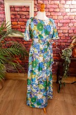Vintage orig 70er Maxikleid bunt Blumen Flügelärmel Boho Hippie 38
