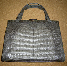 Tasche, Leder, Kroko, Grau