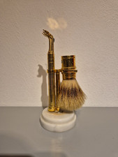 Gilette Vintage Rasierset  Messing Klingenhalter, Pinsel und Ständer Kellerfund