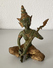 Bronze Figur Thailand Tempelwächter Tempelmusiker mit Tanpura 15,5 cm hoch  