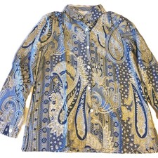 hemdbluse damen Paisley Blau Gold Gemustert Neu