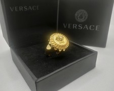 Versace Ring goldfarben verziert geprägte Medusa + Lederbox Größe 21