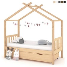 Kinderbett mit Schublade Massivholz Bettgestell Hausbett Kinderhaus Spielbett