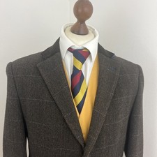 Moss 1851 40L/21" P2P Tweed braun kariert Crombie Style Mantel Samtkragen