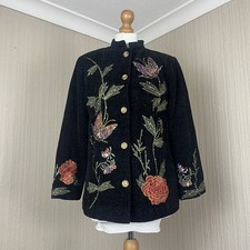 Indigo Moon Vintage Jacke schwarz Pailletten bestickt Blumen Schmetterling XS Boho
