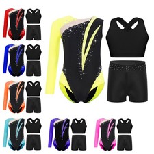 Kinder Mädchen Outfit Gymnastik Tanzbekleidung Body Satz Mit Weste Rundhals
