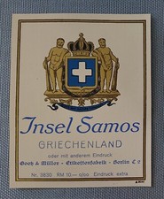 altes Musteretikett Weinetikett Etikett Insel Samos Griechenland Goetz & Müller