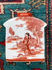 Vintage japanisches Kutani Porzellan Export Teedose Geishas in Landschaft