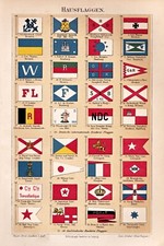 Flaggen, Fahnen, Wimpel - Hausflaggen der Reedereien - Lithographie 1896