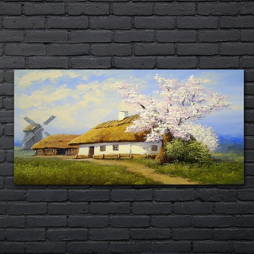 ölgemälde dorf hütte 140x70 - dorf,