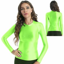 Sexy Damen Wet Look Shirts Stretch Langarmshirt Fit Lässige Oberteile Sport XL