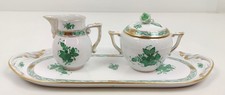 Herend Ungarn Porzellan Set Tablett Sahnekännchen Zuckerdose Appony grün Gold