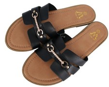 BEQUEME ELEGANTE FLIP-FLOPS KUNSTLEDER SCHWARZ, DAMEN-SLIPPERS, STRASS