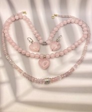 Set Rosenquarz Diamanten 585 375 Gold Collier Ohrringe 925 Silber Kette Schmuck