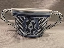 Antiker Delfter Keramiktopf mit Doppelhenkeln – handbemalt Blau/Weiß – Ø 19 cm