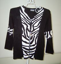 Strickjacke Futura Moda Jacke Straß Straßreißverschluß Zebra schwarz 40 42 M