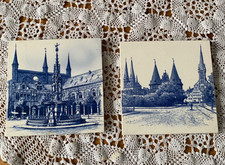 2 Kacheln Lübeck Fliesen Holstentor antik blau weiß
